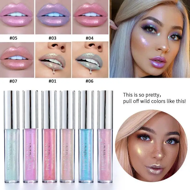 1pcs Lip Gloss Laser Holographic Lip Tattoo Waterproof Lipstick Liquid Crystal Glow Makeup Jelly Pigment Glitter Lip Gloss