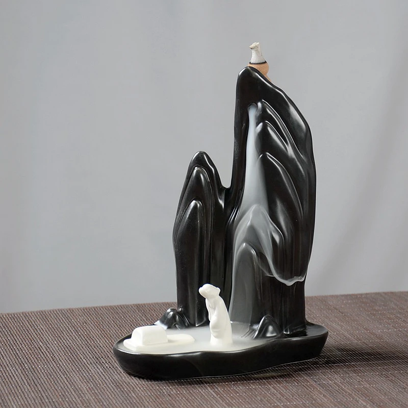 

Ceramic Backflow Incense Burner Home Decor Enjoy High Mountain Water Waterfall Creative Decoration + 10Pcs Incense Cones