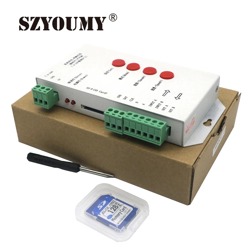 

SZYOUMY Original T1000S T-1000S SD Card For WS2801 WS2811 6803 DC5V-24V RGB Play Video SPI Led Pixel Controller RGB full Color