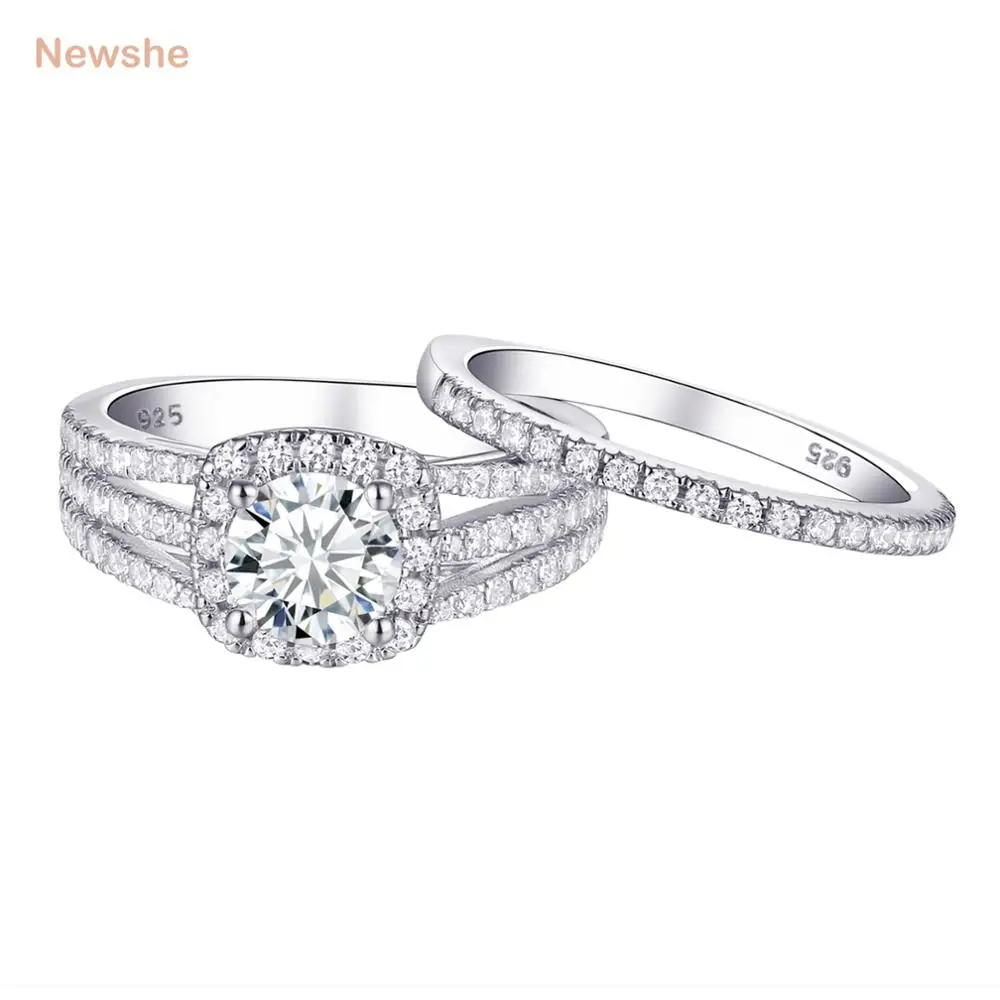 Bridal Round White Cz 925 Sterling Silver Wedding Engagement Ring Set Size 5-10