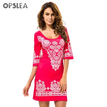 

Opslea Women's African National Print Mini Dress Half Sleeve Scoop Collar Dashiki 2019 New Sexy Casual Dress Ice Silk Fabric