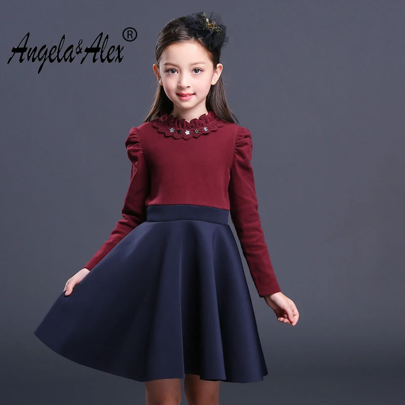 

Angela & Alex Girls Winter Dress Long Sleeve Thickening Princess Dress Emboridery High Quality A-Line Teenager Party Casual Wear