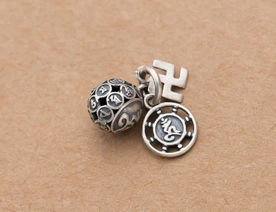 925 пробы серебряный полый шар Om Мани Падме Хум Подвеска DIY A2562|pendant charms|charm diydiy charms |