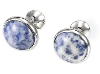 

10pairs/lot Silver Round Blue Spot Stone Cufflinks Elegant Shirt Cuff links Shirt Cuff Button Business Style Men's Jewelry Gift