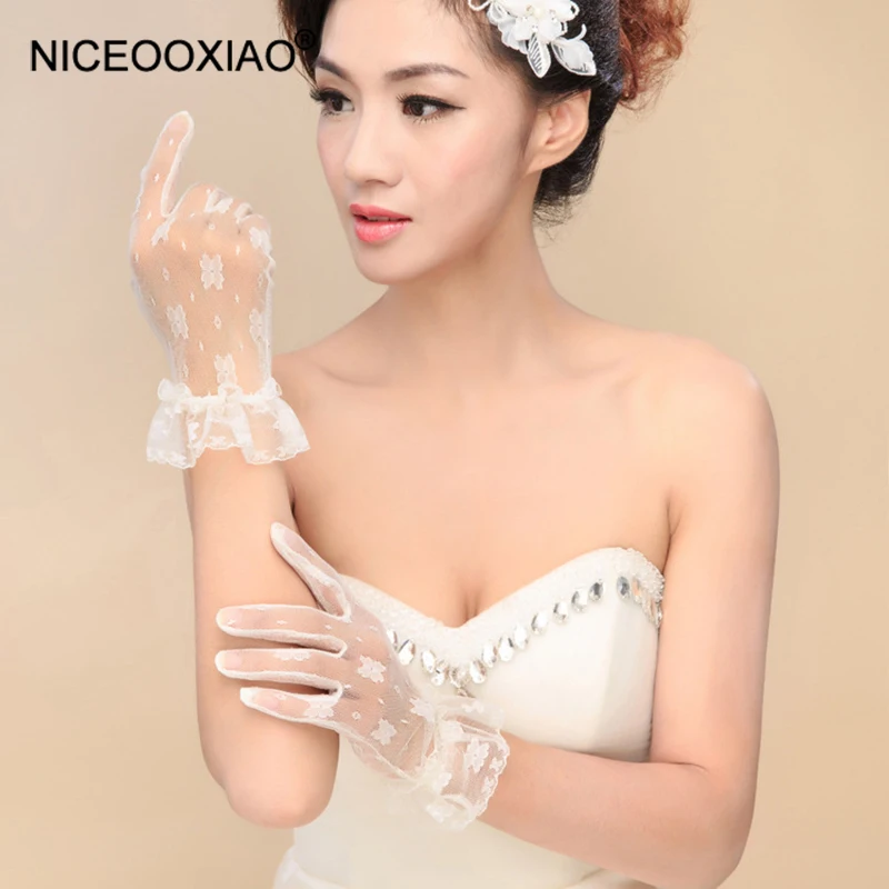 NICEOOXIAO модные невесты перчатки пальцев Короткие темперамент невесты перчатки наручные длинные кружевные перчатки свадебные аксессуары
