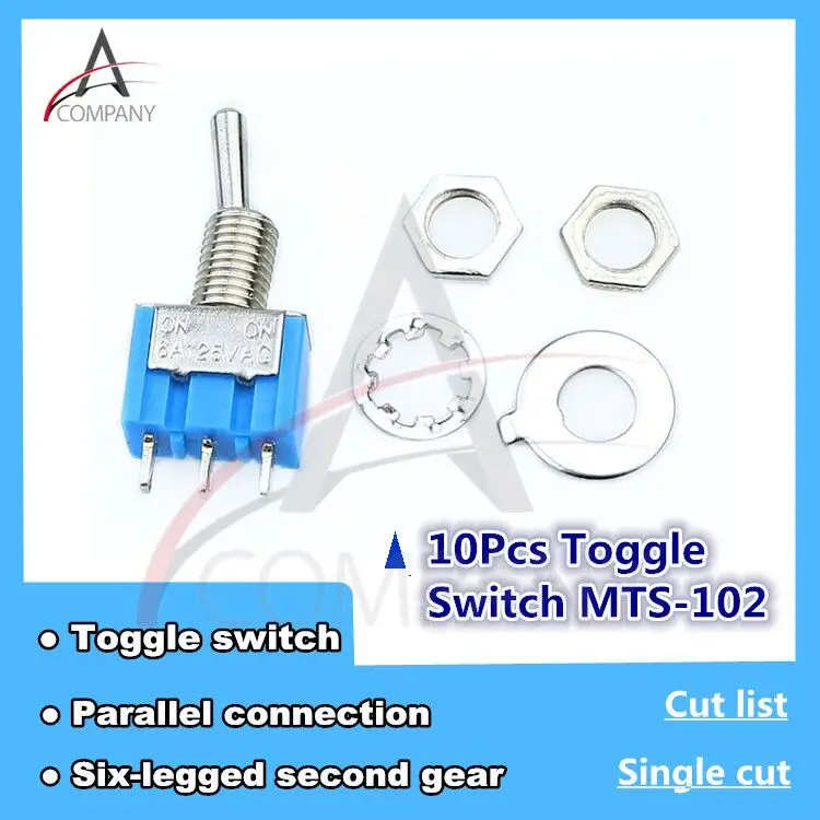 10 шт. тумблер MTS-102 3 Pin ВКЛ/вкл PDT 6A 125VAC/3A 250VAC Мини рычаг переключателя светильник синий