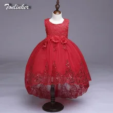 

Tonlinker 2018 the long children girl tail dress princess dress Costume Cosplay Halloween carnival Birthday with flower