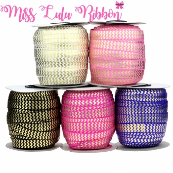 

5/8"16mm 50yards/lot Chevron Series Gold Foil Elastic Ribbon 10 Colors In Stock DIY Accessories