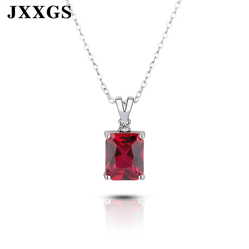 

JXXGS Silver 925 Jewelry Pendant Necklace Women Chains With Garnet Zircon Pendant Necklace For Women Lady Female Necklace Gifts