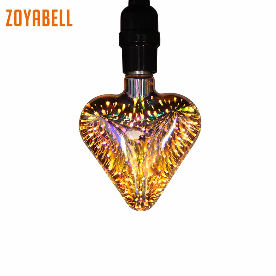 

zoyabell Led 3D Heart Edison Bulb Firework E27 Incandescent Bulbs Retro Vintage Decorative Indoor Light Edison 110V 220V Lamp