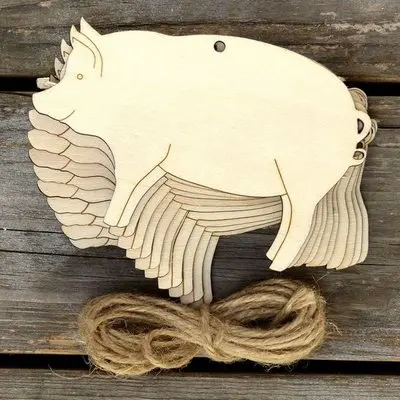 10pcs Wooden Pig Hanging Oraments DIY Wood Wishing Tags Christmas Tree Decoration for Home Pendants with Hemp Rope Craft 10pcs Wooden Pig Hanging Oraments DIY Wood Wishing Tags Christmas Tree Decoration for Home Pendants with Hemp Rope Craft