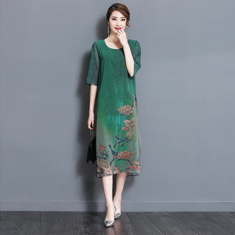 

Sakazy 3xl Plus Size Haut High Quality Silk Chinese Style Dress Summer Women Fashion Clothing 2017 Haut Party Dress