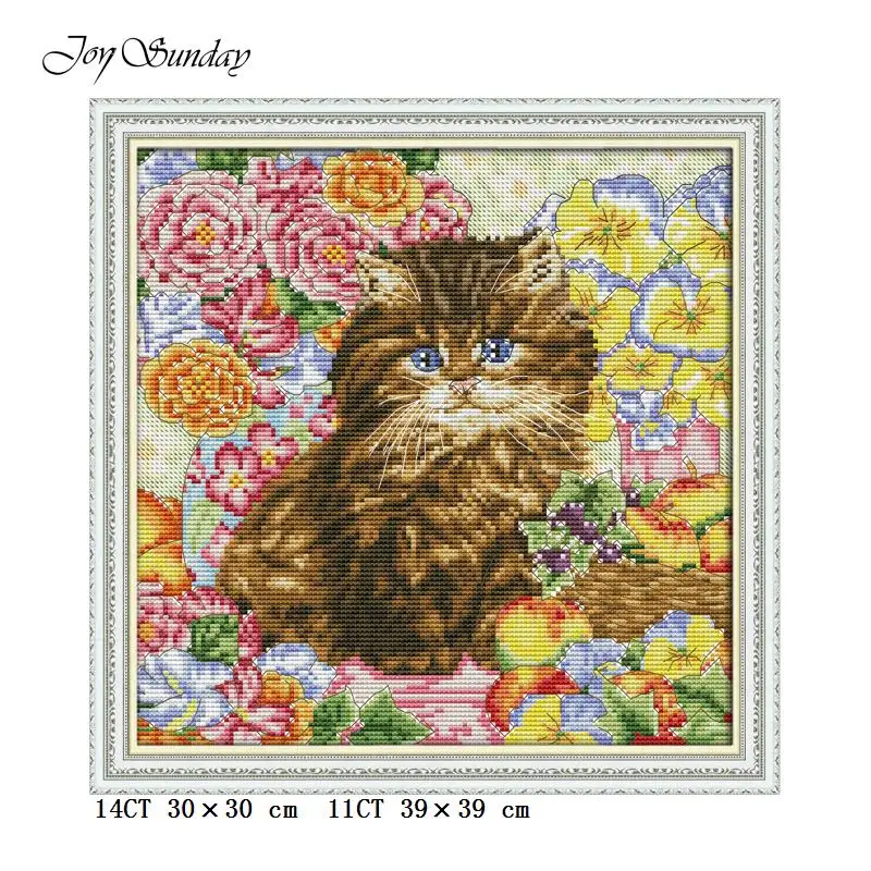 

Joy Sunday Cross Stitch Cat Flower Beautiful Cross Stitch Embroidery Kits 14CT 11CT Cotton Thread Painting Cartoon Cross Stitch