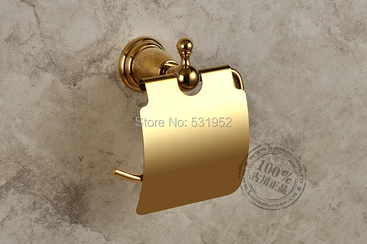 

free shipping Gold Plate Wall-mounted Toilet Roll Holders Toilet Paper Storage With Cover bathroom accessories wholesale