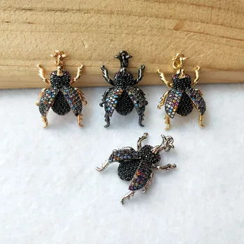 

6 Pieces Mix Color Micro Pave CZ zircon Insect rhinoceros beetle charm Pendant women Jewelry Findings DIY necklace making PD910