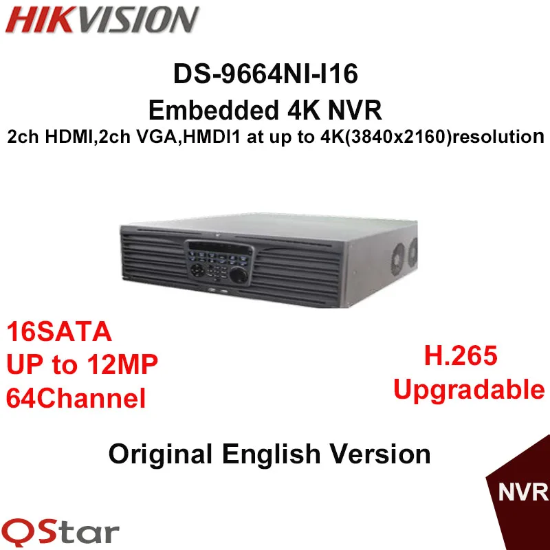 Hikvision Original English NVR DS-9664NI-I16 64CH Up to 12MP H.265 16 SATA/16HDDS HMDI1 at Up to 4K NVR RAID DHL Free Shipping