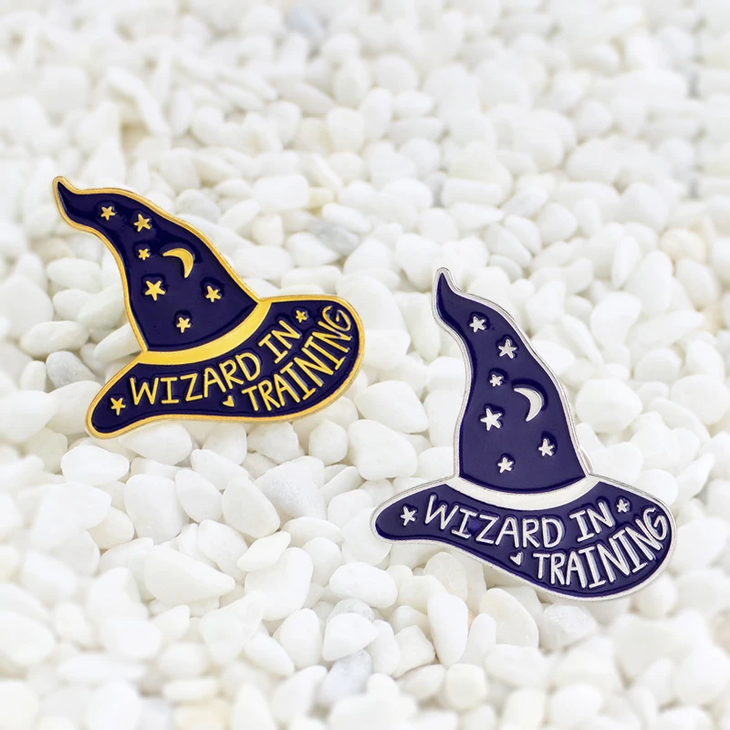 

Novice Witch Wizard Hat Enamel Pins Cap Have Moon and stars pattern Cartoon cute badge Halloween jewelry Magic beginner gift