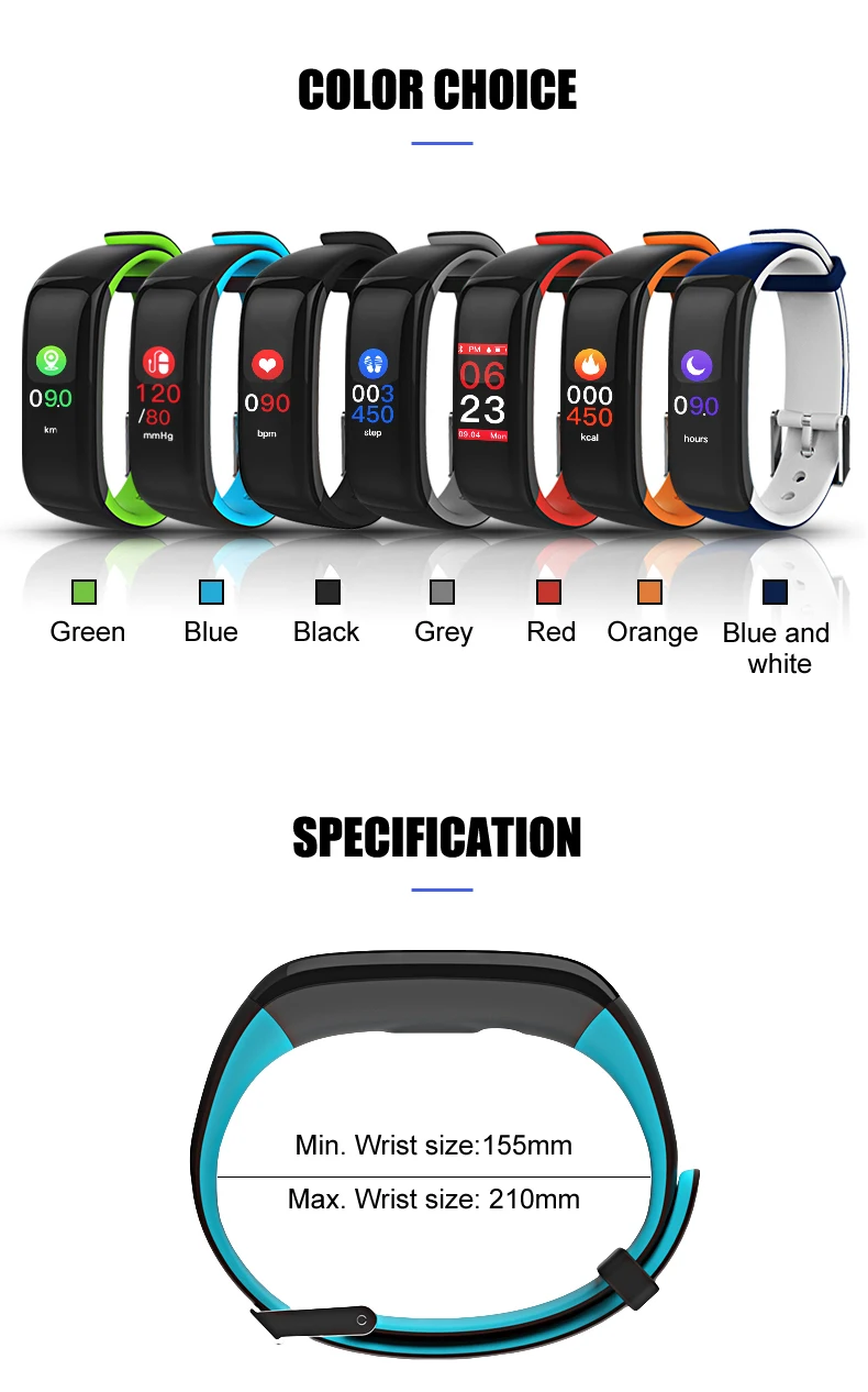 Torntisc Smart band P1 PLUS Color display Fitness Bracelet Heart rate tracker Blood Pressure Monitor Smart Wristband IP67 Waterpoof (10)
