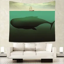Fantasy House Decor Tapestry Surreal Giant Whale in the Middle of Sea and Little Sailboat on the Surface Print Wall Hanging GT8 wall hanging old broken house print tapestry