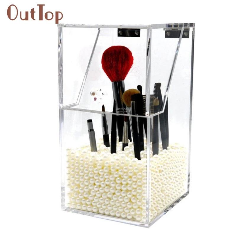 

Hot Best Deal Beautiful Women Makeup Brush Holder Dustproof Storage Box 5mm Thick Acrylic Makeup OrganizerDE31X18