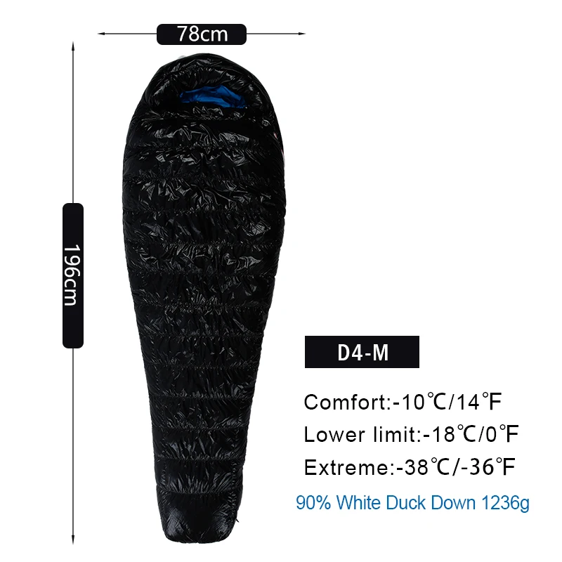 Профессиональный Сверхлегкий спальный мешок AEGISMAX на 90% утином пуху для зимнего кемпинга, можно подключить двойной спальный мешок серии D - Цвет: D4 Black