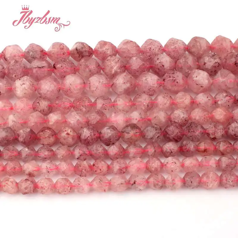 

6,8,10mm Faceted Strawberry Quartz Bead Natural Stone Beads For DIY Necklace Bracelats Earrings Jewelry Making 15" Free Shipping