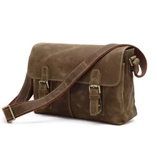 Nesitu Haute Qualité Vintage 100% Garantie Réel Première Couche Véritable Crazy Horse En Cuir Croix Corps Hommes Sacs Messenger # M6002