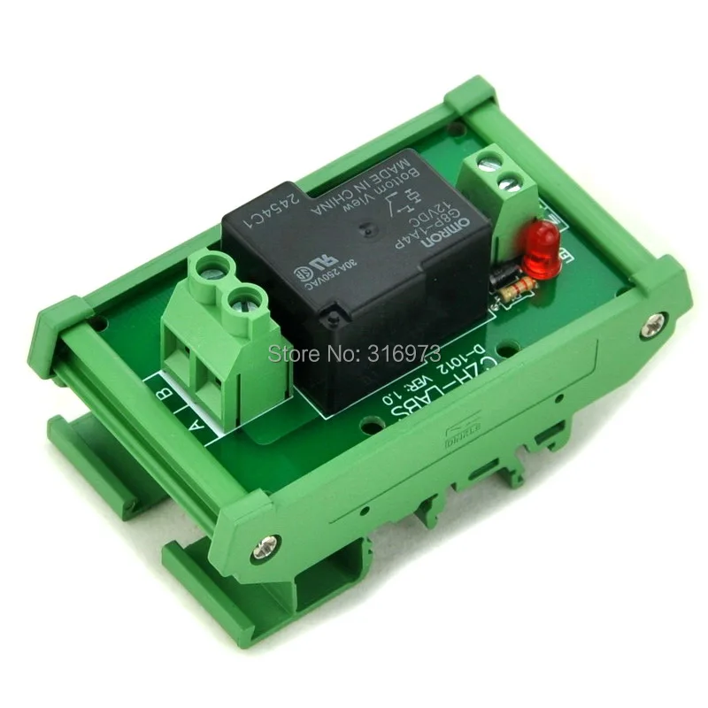 DIN Rail Mount Coil 12V Passive 2 Channel SPST-NO 30A 30Amp Power Relay Module.