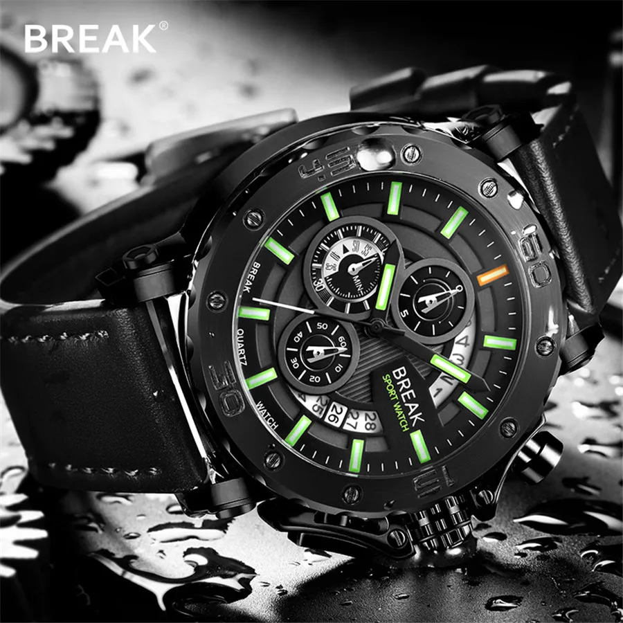 

Fashion Sport Waterproof Watch Luxury Brand Leather Band Men Quartz Watches Chronogragph Clock Men Army Military Steel Clock