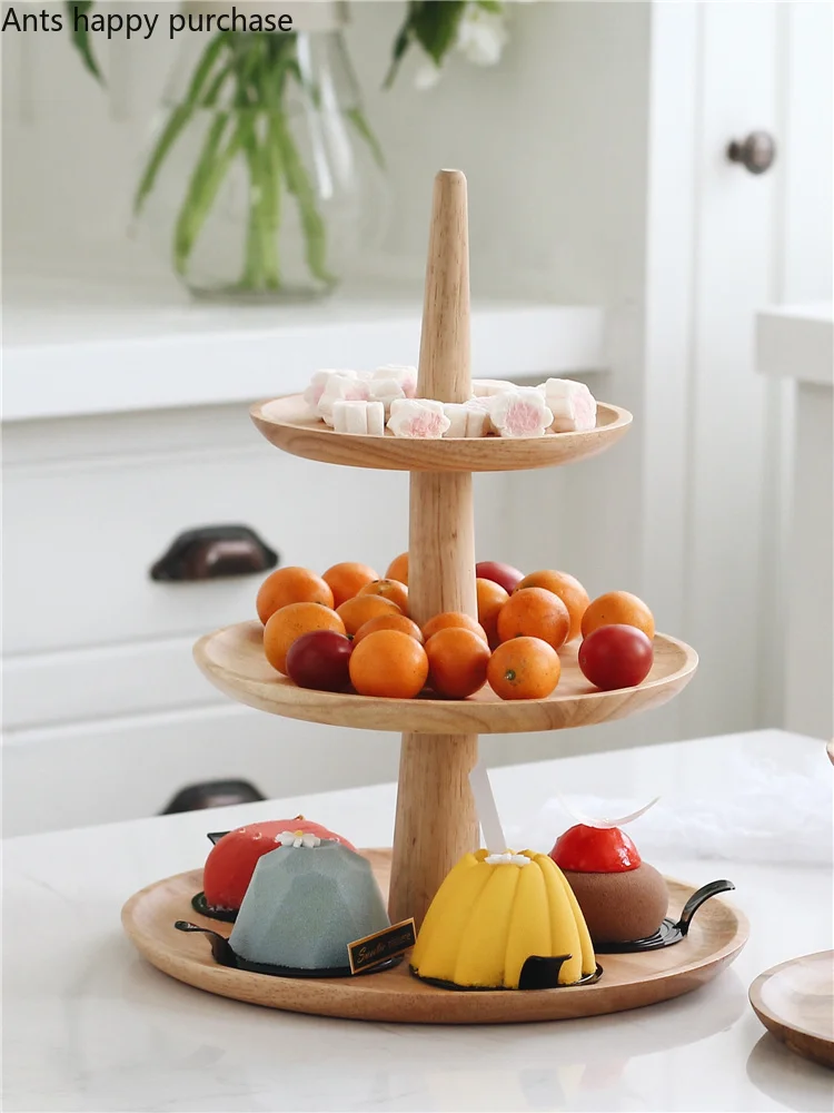 

Oak Round Dessert Plate Multi-layer Texture Fruit Plate Home Creative Cake Dessert Candy Snack Personality Multi-purpose