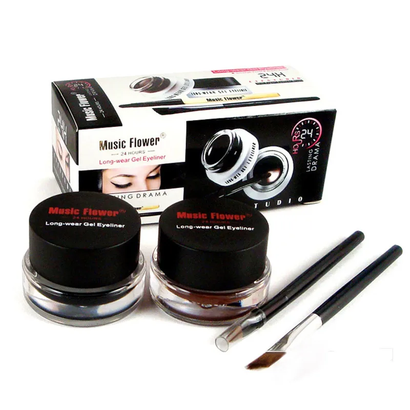 Music Flower 2pcs/Kit Eyeliner Gel Cream Natural Brown Makeup Eye Liner With Brush Easy to Draw Arrows Waterproof Eye Cosmetics