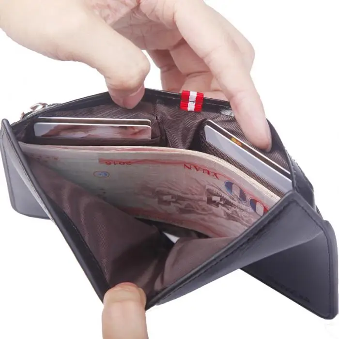 Мужской короткий кошелек из искусственной кожи, Двойная застежка-молния, кошелек, держатель для карт, сумка для денег-B5