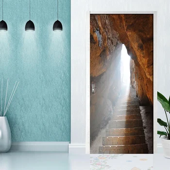 

PVC Self-adhesive Door Sticker Wall Sticker Primitive Cave Stone Waterproof 3D Wallpaper Poster Bedroom Door Home Decor Mural