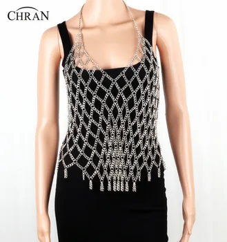 

Chran Fashion Women Silver Gold Color Full Body Clothing Chain Slave Shoulder Necklace Showgirl Vest Body Jewelry BDC902