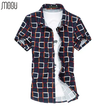 

MOGU Plaid Hawaiian Shirt Men Short Sleeve Casual Shirt Slim Fit 2017 Summer New Mens Checkered Shirts Plus Size 7XL Men's Shirt