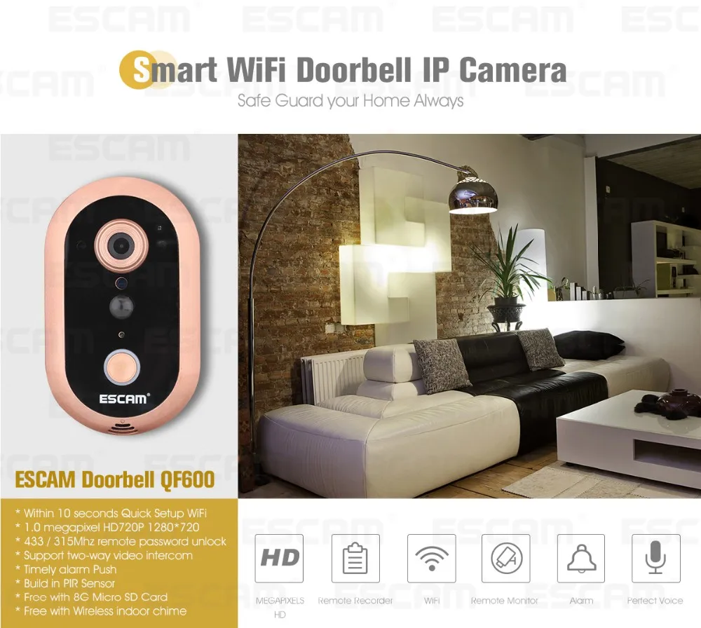 Обнаружение движения Wi-Fi IP-ДВЕРНОЙ Звонок APP Remote Control Wireless Video Door Phone