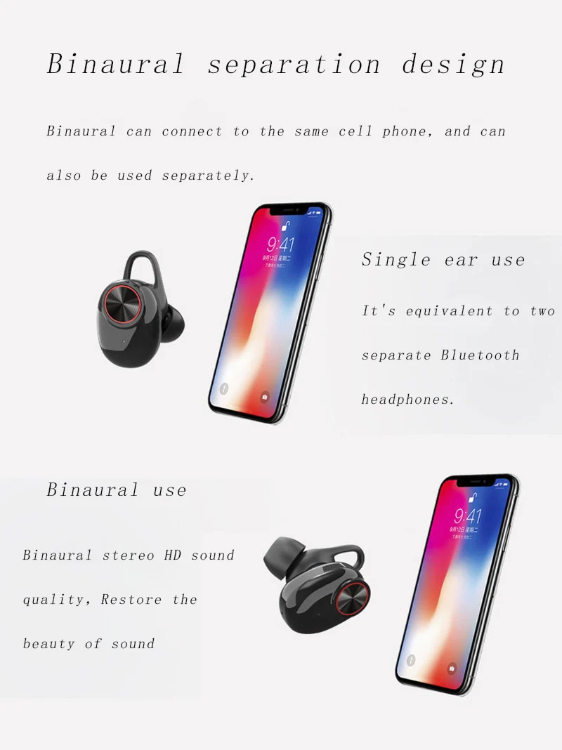 Smart Bluetooth 5,0 наушники бинауральные 3D стерео объемный звук шум шумоподавления водостойкий мобильный зарядки box Спорт гарнитуры