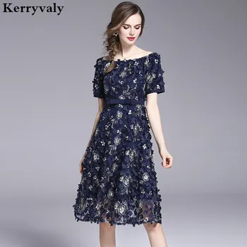 

Summer Handmade Flower Embroidered Party Dress Vestido Mujer Verano 2020 Midi Ladies Dresses Sukienka Damska K6176