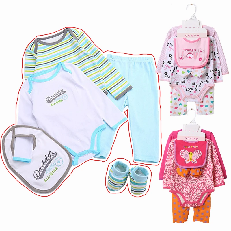 

Baby Clothes Set 5PCS Long Sleeve Baby Bodysuits + Pants + Bibs + Shose Newborn Infant Clothing Baby Boy Clothing Set 2019 New