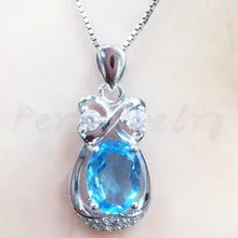 Натуральное ожерелье из голубого топаза Подвеска из стерлингового серебра 925 Ювелирные украшения 1.6ct драгоценный камень для мужчин или женщин# G18052506