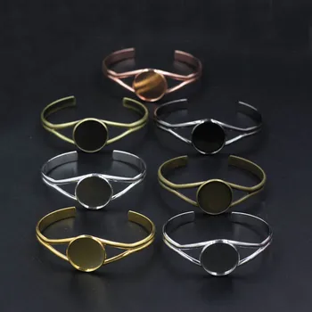 

Blank Open Bangle Findings with 25mm Round Smooth Bezel Cameo Cabochon Base Cuff Bangle Bracelet DIY Settings Multi-color Plated