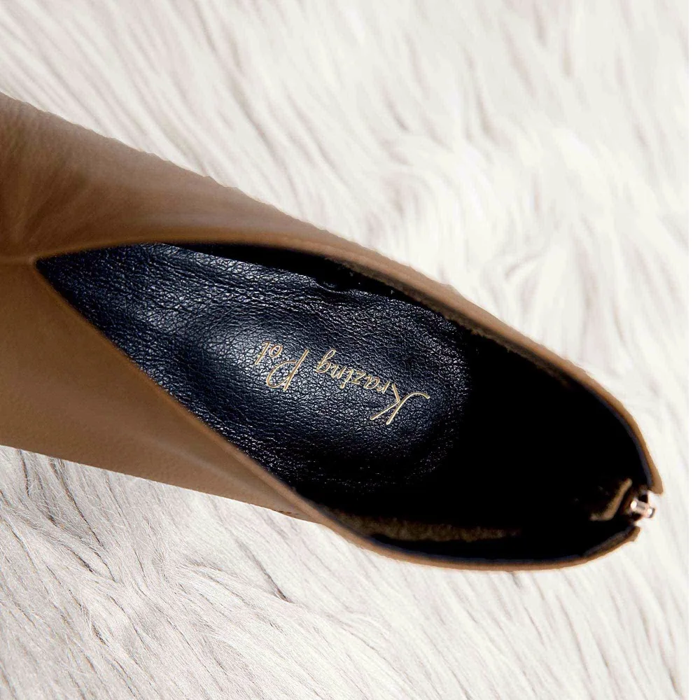 Tanie Krazing pot gorąca sprzedaż rękawica buta prawdziwej skóry dziwne dziwne szpilki zamek jesień zima marka okrągłe toe rekreacyjne pompy L03