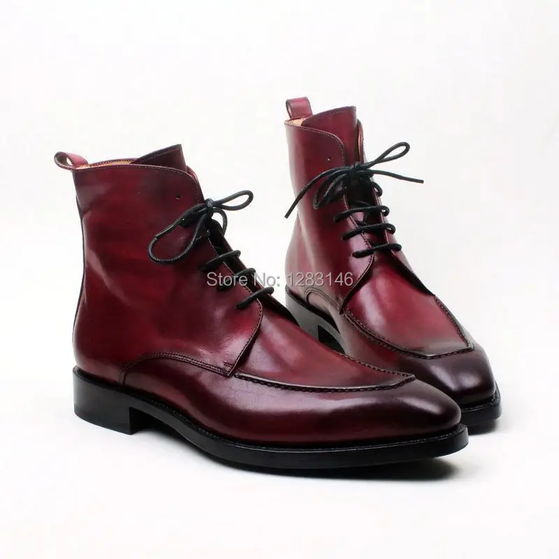 

obbilly Bespoke Handmade GenuineLacing Leather Outsole/Upper/Insole Color Wine Goodyear Welted Mens Fashion Leather Boot No.a120
