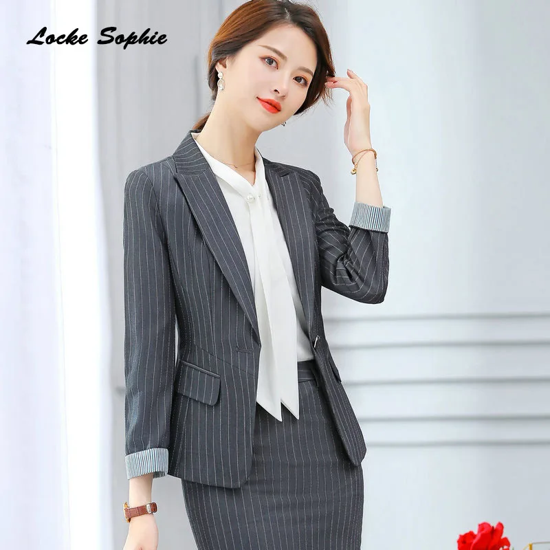 Women's Plus size Blazers coats 2019 Summer cotton cotton blend stripe Slim fit Small Suits jackets ladies Skinny Blazers Suit