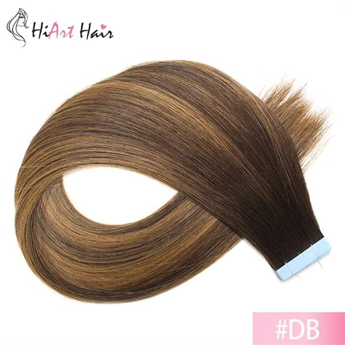 DB HiArt 2,5 г/шт., накладные волосы на ленте, человеческие волосы remy, для салона, двойная нарисованная лента натуральные волосы Balayage, прямые волосы 1" 20" 22" - Цвет: DB