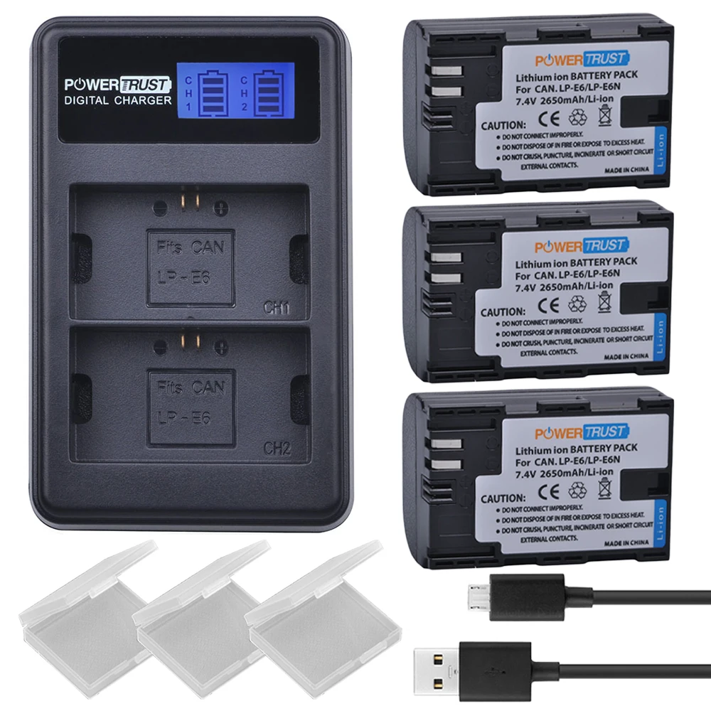 

3Pcs LP-E6 LPE6 LP E6 Camera Batteries + LCD USB Dual Channel Charger for Canon EOS 60D, 70D, 5D Mark II, 5D Mark III, 5D Mark