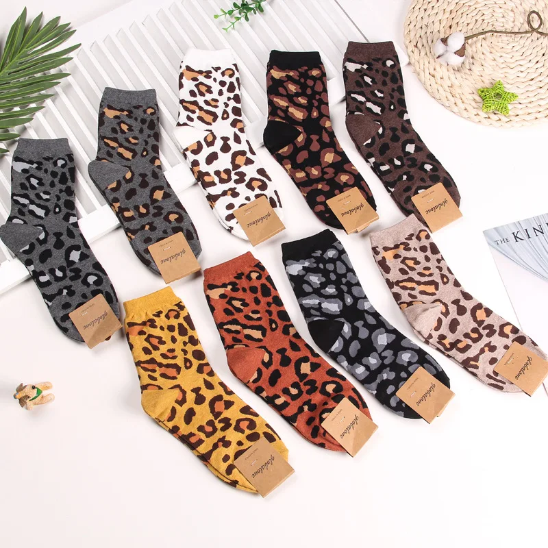 

Colorful leopard socks fashion street personalized women sock autumn winter comfort breathable Korean white cotton calcetines