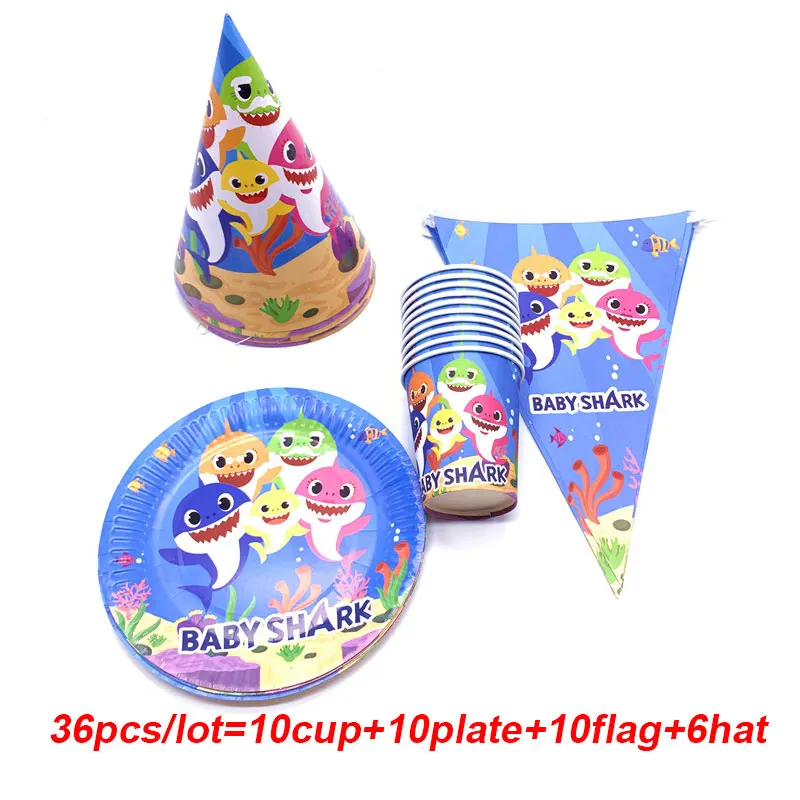 

Baby Shark Birthday Theme Disposable Tableware Set Party Supplies Paper Hats Cup Plate For Baby Shower Event Baby Shark Banners
