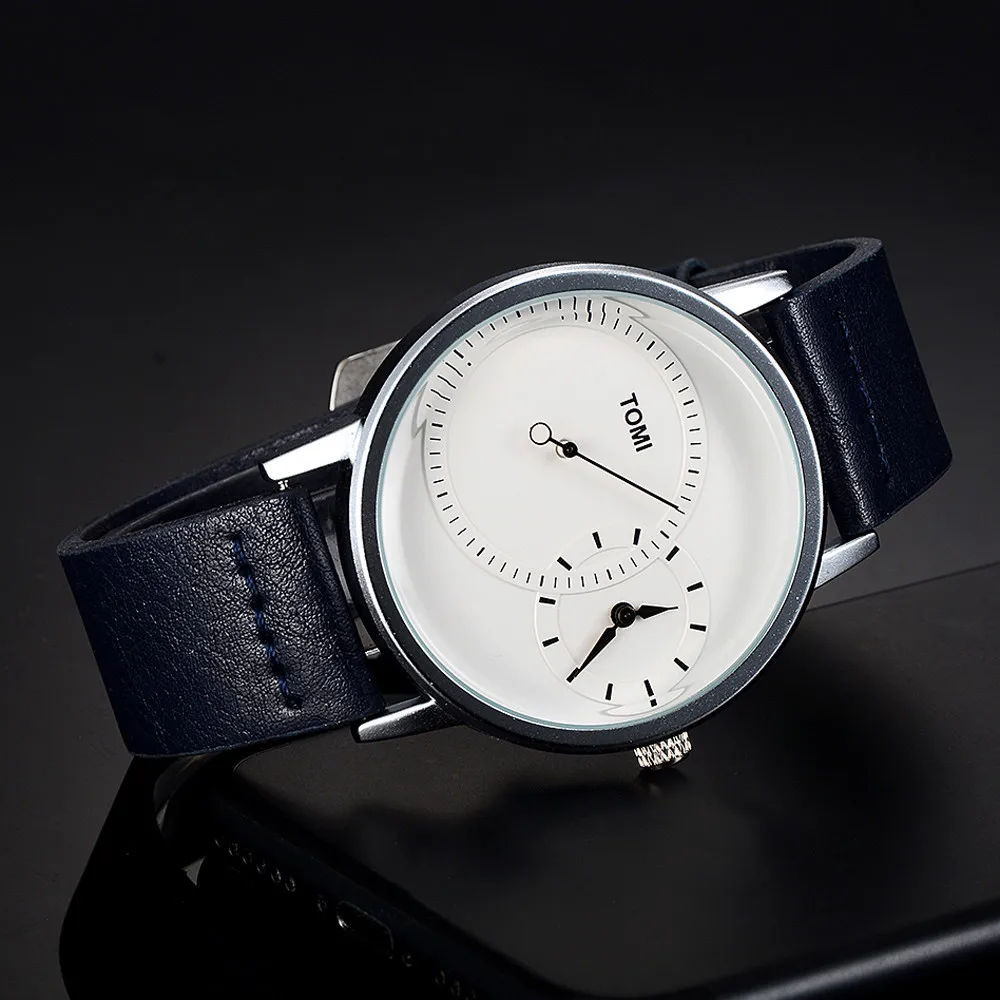 

Hot sale Men's Fashion Jewelry TOMI Fashion Casual Men 's Bussines Retro Design Leather Round Band Watch