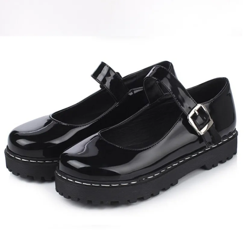 Женские туфли лодочки на танкетке с круглым носком и пряжкой|lolita shoes|platform shoeswomens